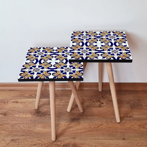 Hanah home 2Shp26 - navy blue navy bluewhiteyellow nesting table (2 pieces) Cene