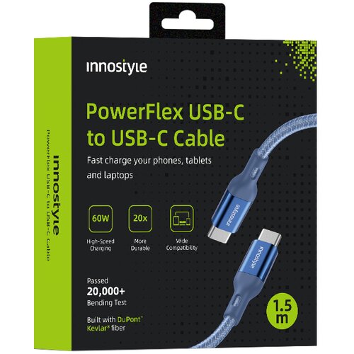 Innostyle POWERFLEX USB-C KABEL ZA HITRO POLNJENJE ZA IPHONE SAMSUNG 3A 60W KEVLAR 2M MODRA, (21748003) Cene
