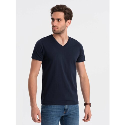 Ombre BASIC men's classic cotton T-shirt with a crew neckline - navy blue Slike