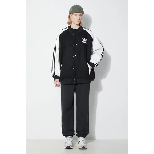 Adidas Bomber jakna SST Oversize VRCT za žene, boja: crna, za prijelazno razdoblje, oversize, IR5519