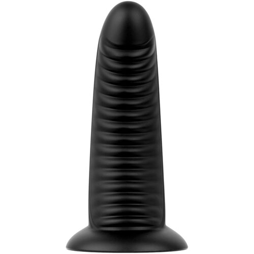BUTTR Double Ribbed - velik rebrast analni čep (črn) - 26 cm Cene