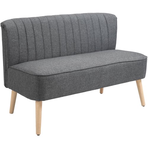 HOMCOM Moderna dvosedežna zofa iz tkanine brez naslonjal za roke, lesen okvir in noge, 117 × 56,5 × 77 cm, temno siva, (20745124) Cene