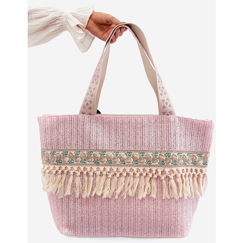 Kesi Large Fringed Woven Beach Bag, Pink Missalori Cene