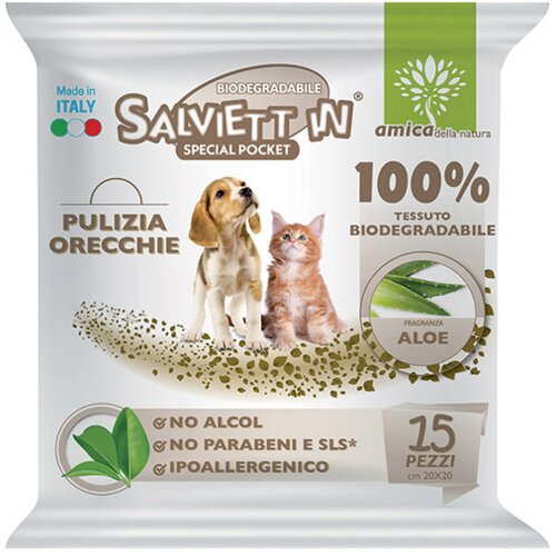 SALVIETT IN salvettin vlažne maramice za čišćenje ušiju pasa i mačaka, aloe vera, 15 komada Slike