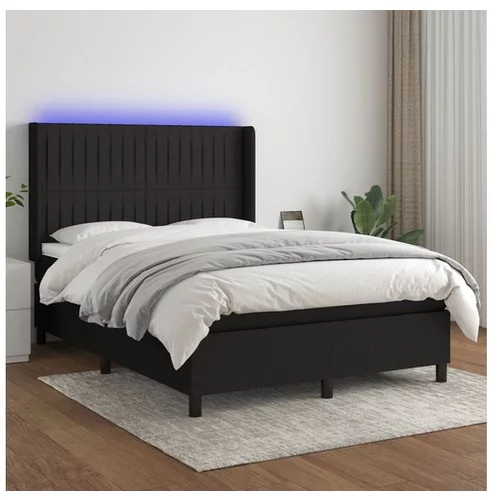 vidaXL Box spring postelja z vzmetnico LED črna 140x200 cm b