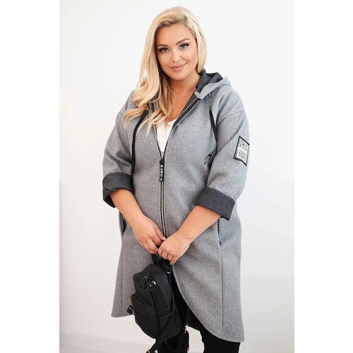 Kesi Włoski Elegant Plus Size women&amp;#039;s coat with a collar and large pockets fango Slike