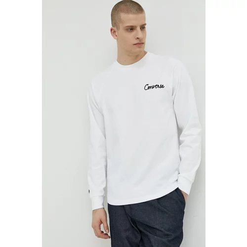 Converse Bombažna majica z dolgimi rokavi bela barva