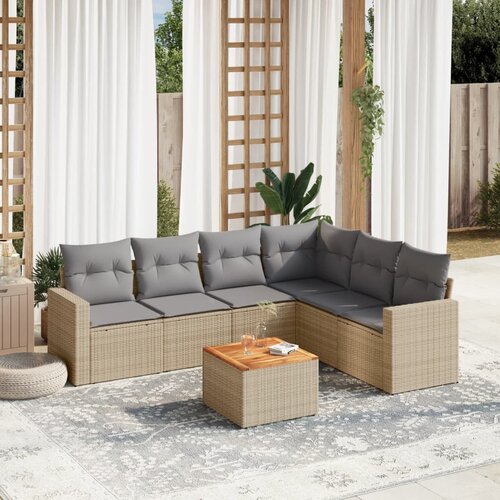 vidaXL 7-dijelni set vrtnih sofa od poliratana s jastucima bež Cijene