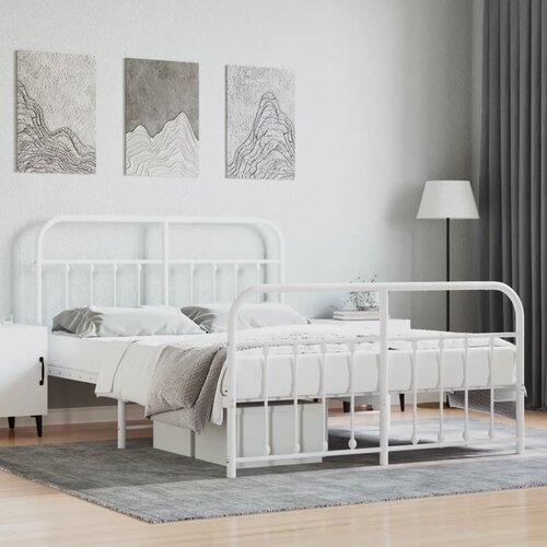 vidaXL Metalni okvir kreveta uzglavlje i podnožje bijeli 140 x 190 cm Cijene