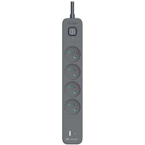 Tracer Produzni kabl 1.5m 4 uticnice sa USB I Type-C konektorom PD 20W sa prenaponskom zastitom i prekidacem grafit TRALIS47026 Cene