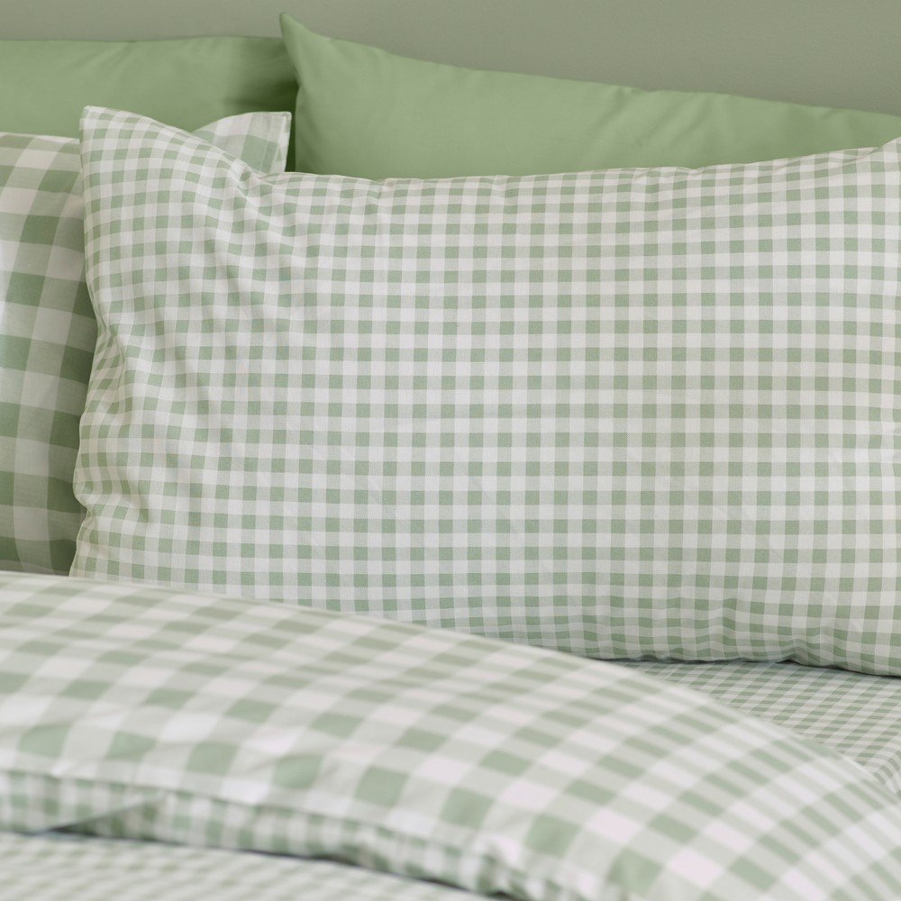 Catherine Lansfield Zelena 3-delna posteljnina za zakonsko posteljo 200x200 cm Bamford Gingham Check &amp;ndash; Slike