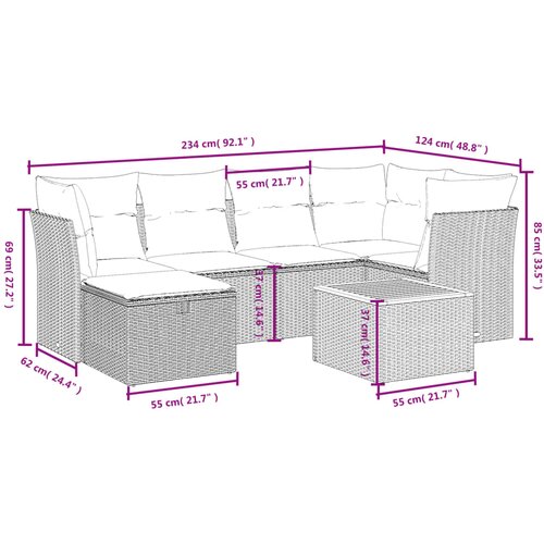  7-dijelni set vrtnih sofa s jastucima bež od poliratana Slike