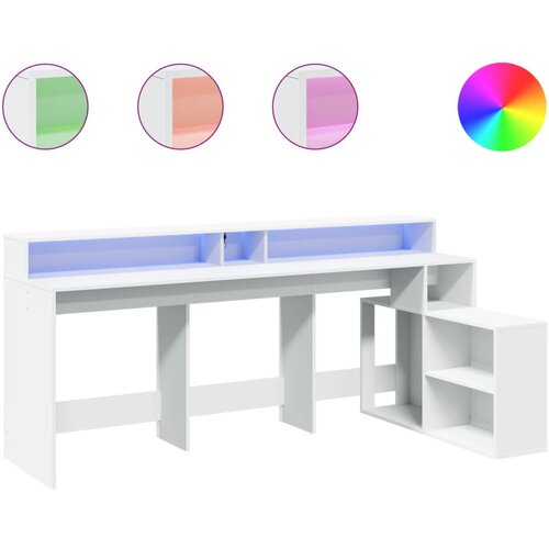 Maison Chic Pisalna miza - pisarniška miza - Računalniška miza z LED lučkami bela 200x104x91 cm inženirski les, (21785479) Cene