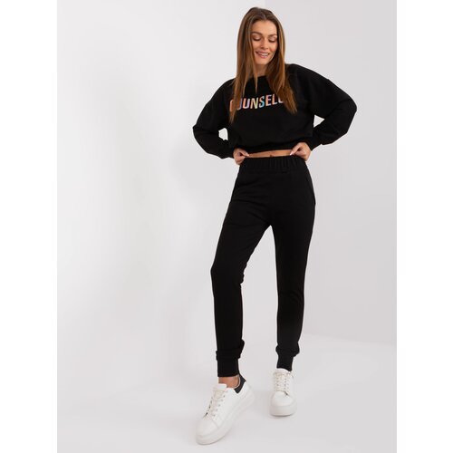 Fashion Hunters Black cotton set with sweatshirt with colorful lettering Cene