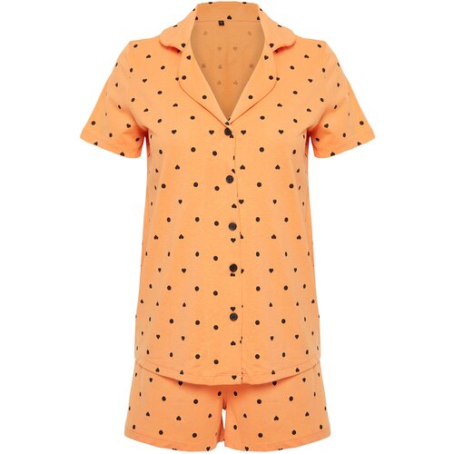 Trendyol Orange 100% Cotton Polka Dot Knitted Pajamas Set Slike