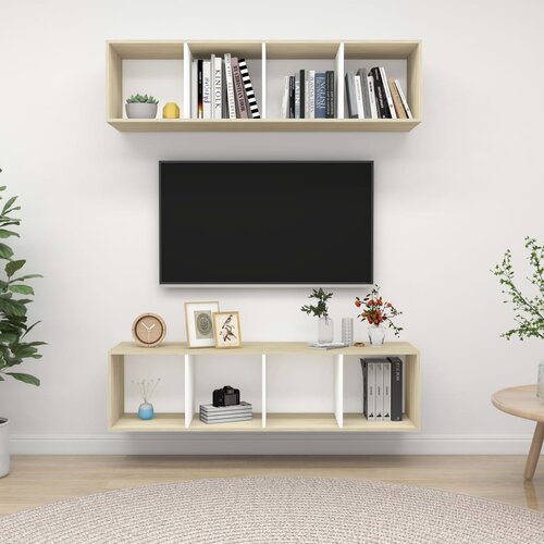 VidaXL Stenska TV omarica 2 kosa bela in sonoma hrast iverna plo&amp;scaron;ča, (20733292) Slike