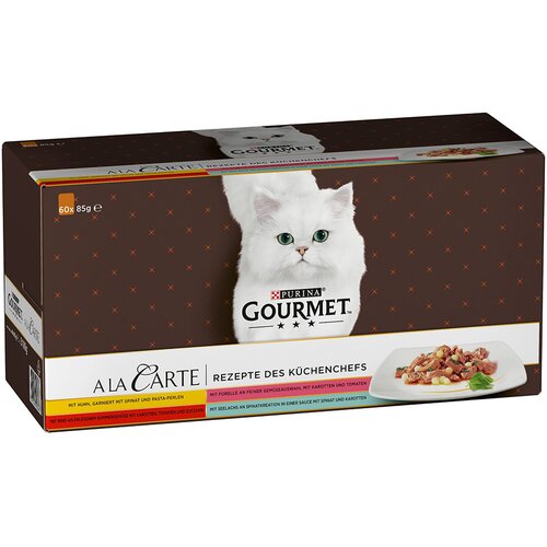 MEGA pakiranje Purina GOURMET A la Carte 60 x 85 g Recepti &scaron;efa kuhinje: pi&scaron;čanec, govedina, postrv, morski losos Cijene