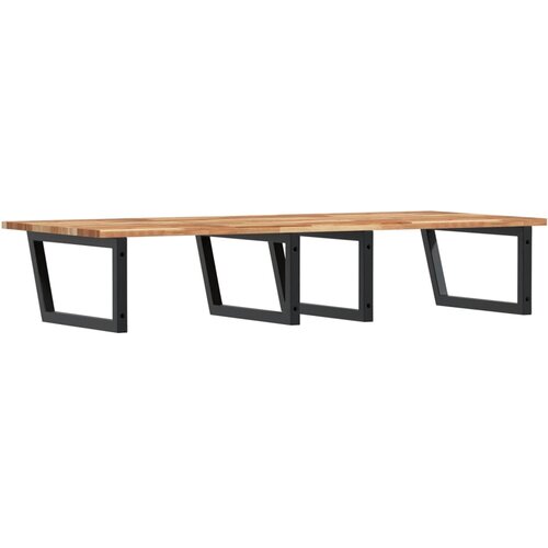  Zidna polica za umivaonik od čelika i masivnog bagremovog drva Smeđa 120 x 60 x 2 cm Slike