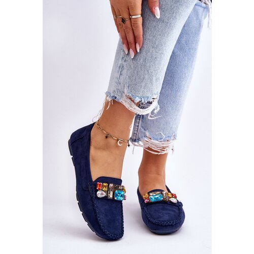 Kesi Women&amp;#039;s suede loafers with crystals navy blue Lucille Slike