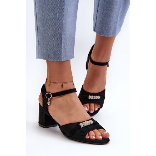 VINCEZA Women's sandals in eco suede on a high heel with black decorations Narhi Cijene