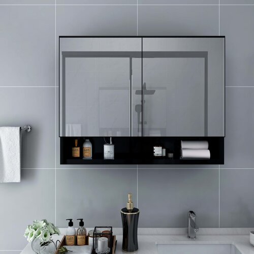 vidaXL LED kopalniška omarica z ogledalom črna 80x15x60 cm MDF Cene