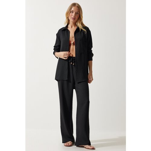 Happiness İstanbul Women's Black Oversize Shirt Wide Trousers Suit Slike