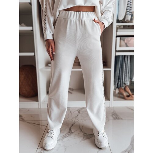 DStreet Spodnie damskie wide leg prążkowane LUXEEN ecru Slike
