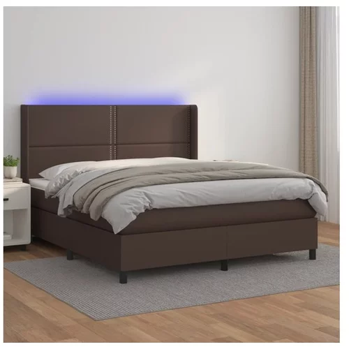  Box spring postelja vzmetnico LED rjava 180x200 cm umetno usnje