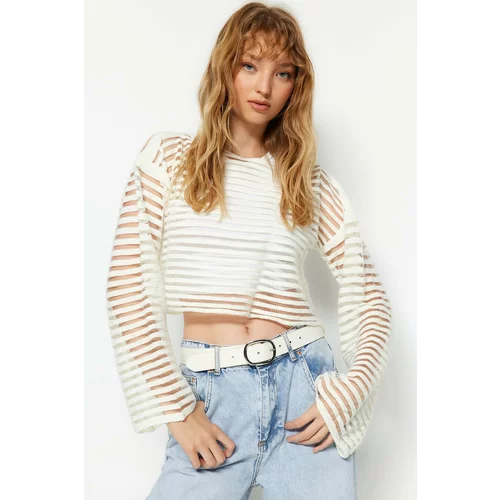 Trendyol Ecru Transparent Striped Knitwear Sweater