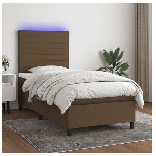 Krevet box spring s madracem LED tamnosmeđi 80 x 200 cm tkanina Cijene