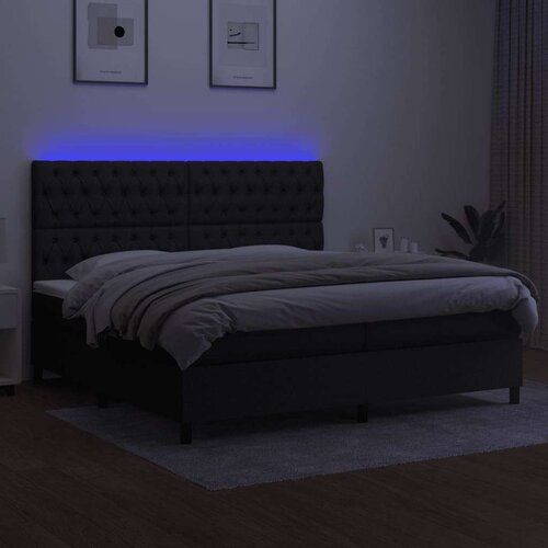  Box spring s madracem LED crni 200x200 cm od tkanine Slike