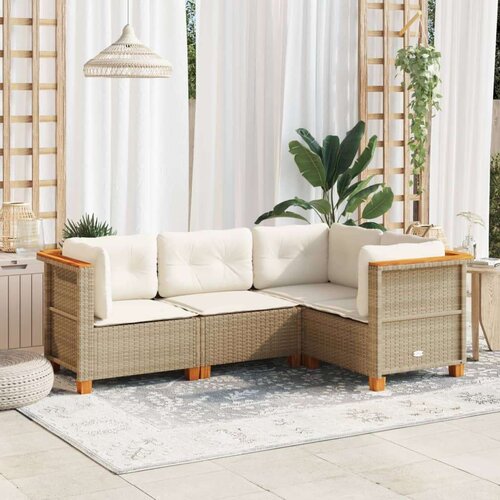 vidaXL 4-dijelni set vrtnih sofa s jastucima bež od poliratana Cijene