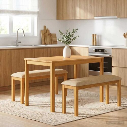  Klupa za blagovanje 95 x 32 x 45 cm Čvrsto Hrastovo Drvo Bež - s bež jastučićem Cene