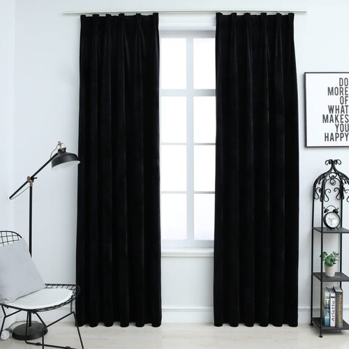 VidaXL Zatemnitvene zavese 2 kosa z obe&amp;scaron;ali žametne črne 140x175 cm Slike