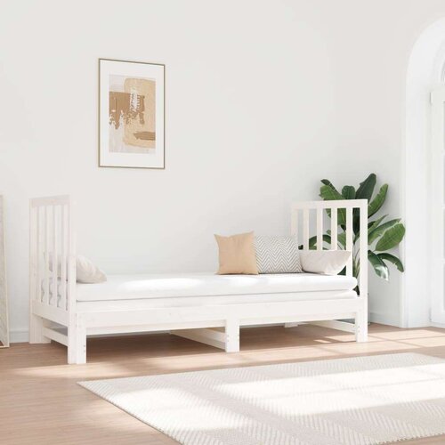  Dnevni ležaj na izvlačenje bijeli 2x(90x190)cm masivna borovina Slike