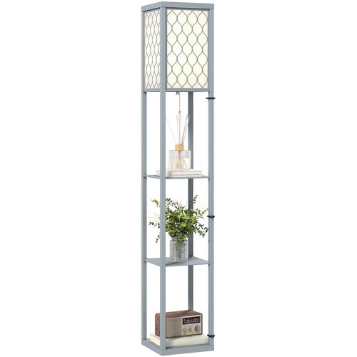 HOMCOM stoječa svetilka MDF, tkanina 26D x 26&amp;Scaron; x 160V cm svetlo sivo+belo, (5000242753) Slike