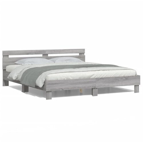 VidaXL Posteljni okvir z vzglavjem in LED siva sonoma 200x200 cm Slike