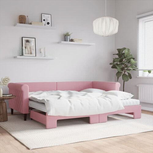 VidaXL Izvlečna dnevna postelja z vzmetnicami roza 90x200 cm žamet Slike