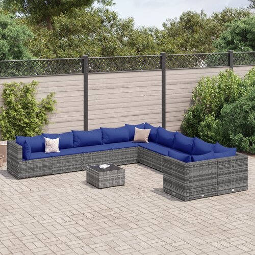 vidaXL 11-dijelni set vrtnih sofa od poliratana s jastucima sivi Cijene