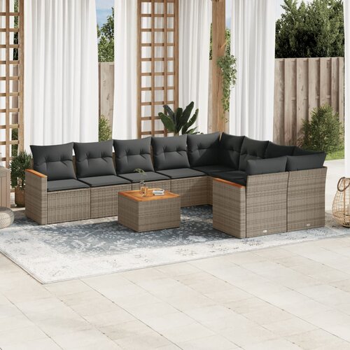  10-dijelni set vrtnih sofa od poliratana s jastucima sivi Slike