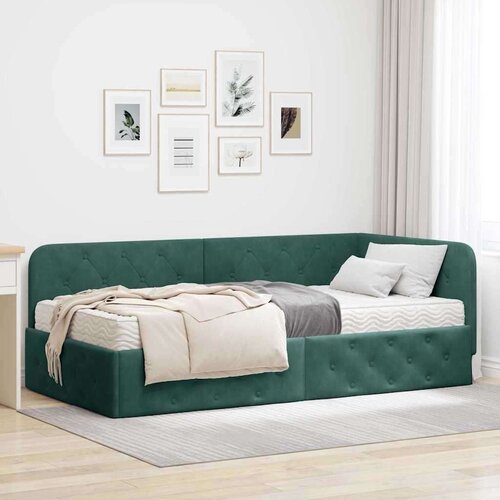 vidaXL Kotna postelja z vzmetnico Temno zelena 90 x 200 cm Žamet Cene