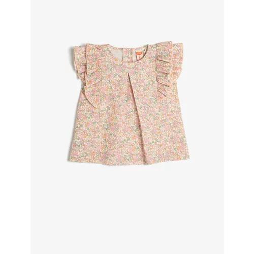 Koton Floral Ruffled Round Neck Back Button Closure