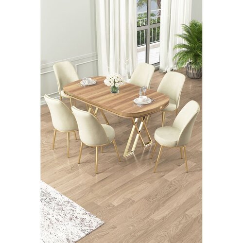 Hanah home Set Trpezarijski sto i 6 stolica Lai, krem ​​boje Cijene