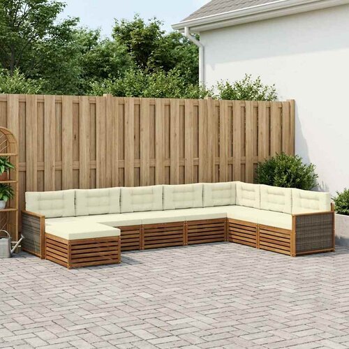  Set vanjskih sofa 8 kom. Prirodna i krem Čvrsto drvo akacije Slike