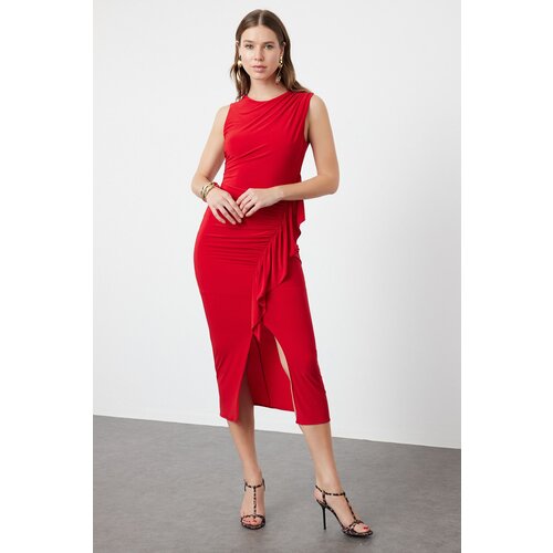 Trendyol limited edition red fitted flounce dress Slike