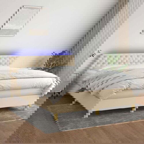  Box spring postelja z vzmetnico LED krem 140x200 cm blago, (20899666) Cene