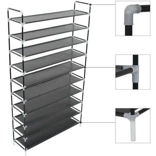 VidaXL Stalak za cipele s 10 polica od metala i netkane tkanine crni Slike