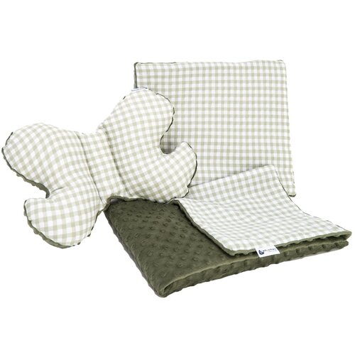 Medi Partners Set: Quilt with stroller pillow + butterfly &amp;ndash; Checkered + green Minky Slike