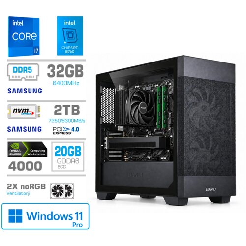 MEGA Računalnik MT S7X i7-14700KF/RTX4000/32GB-DDR5/2TB/750W/Win11Pro/črna, (5000489252) Slike