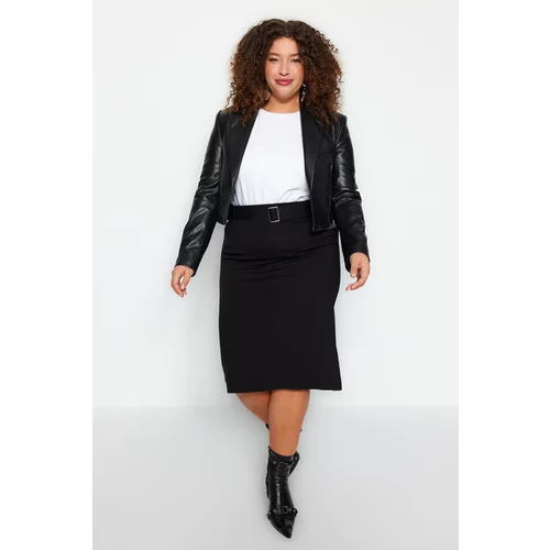 Trendyol Curve Black Plain Pencil Interlock Knitted Plus Size Skirt
